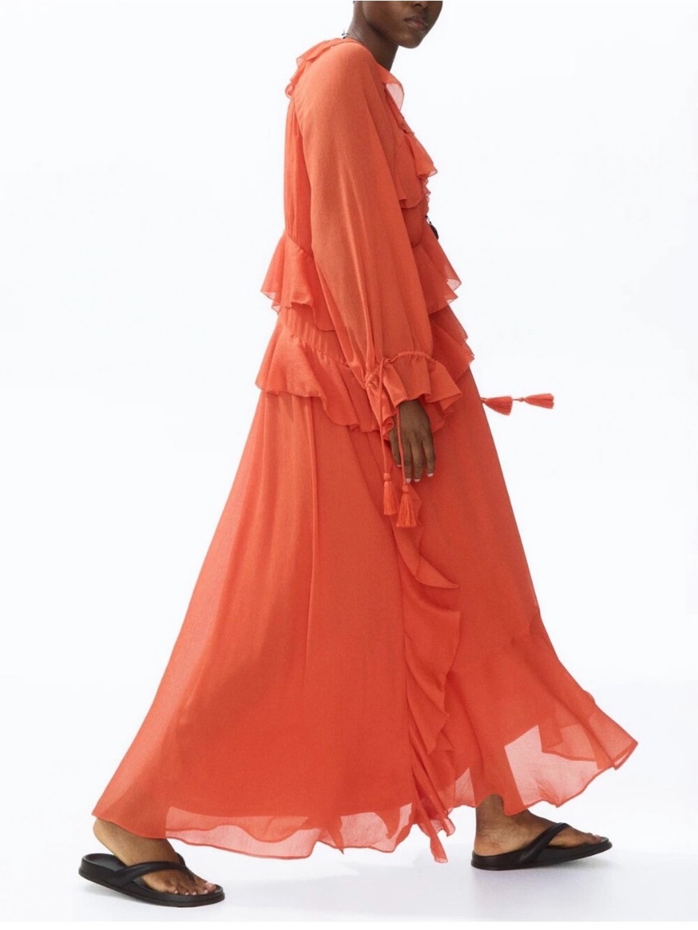 H&M OVERSIZED FLOUNCED DRESS Dark Orange size L NWT - Picture 3 of 5